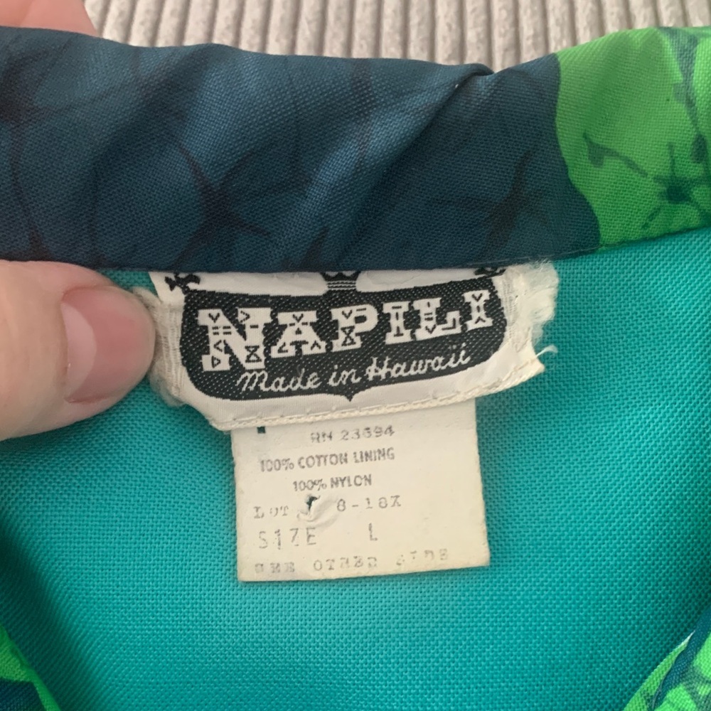Vintage Napili nylon Hawaiian tropical rain jacket coat Green Floral zip DRI USA - Picture 3 of 10